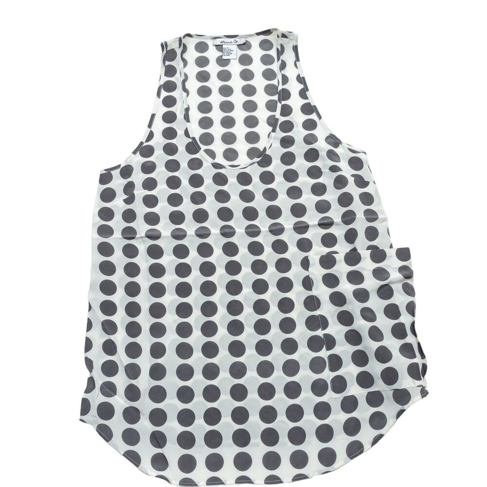 Hanna‎ G. 100% Silk Dark Grey Polka Dots Tank Size Small